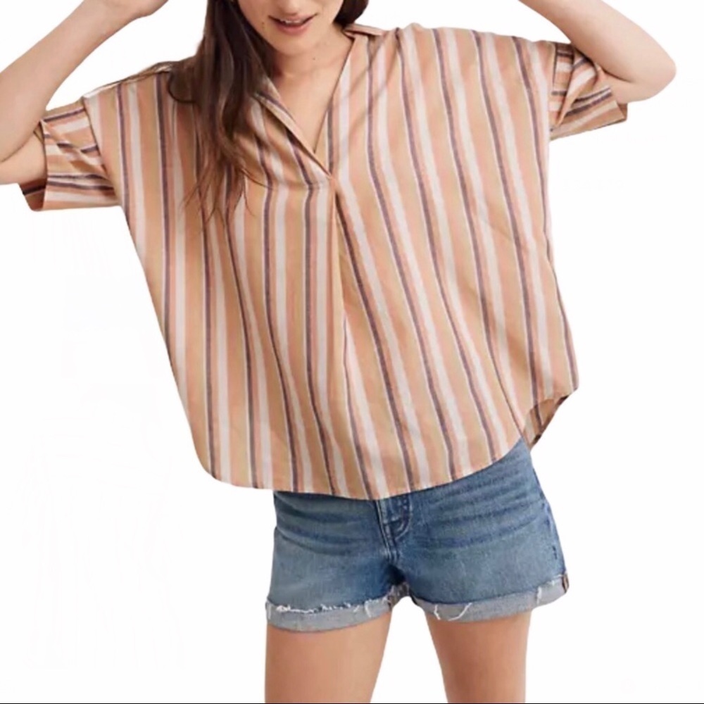 Madewell Courier Rainbow Stripe Button Back Shirt Size XS Style AL977